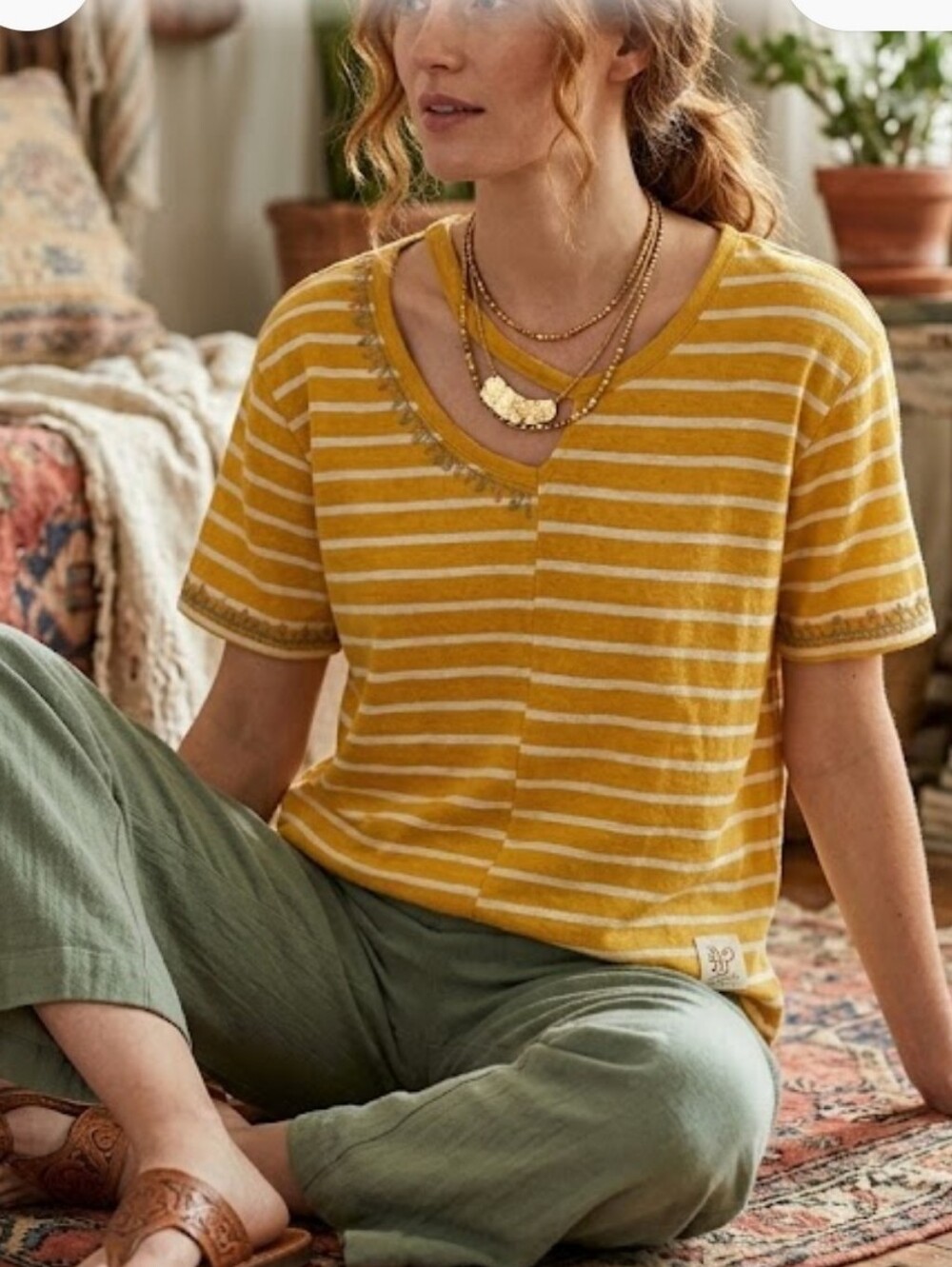 B.P. NORDSTROM Remix Tina Assymetric Stripe Large Yellow Stripe Tee NWT